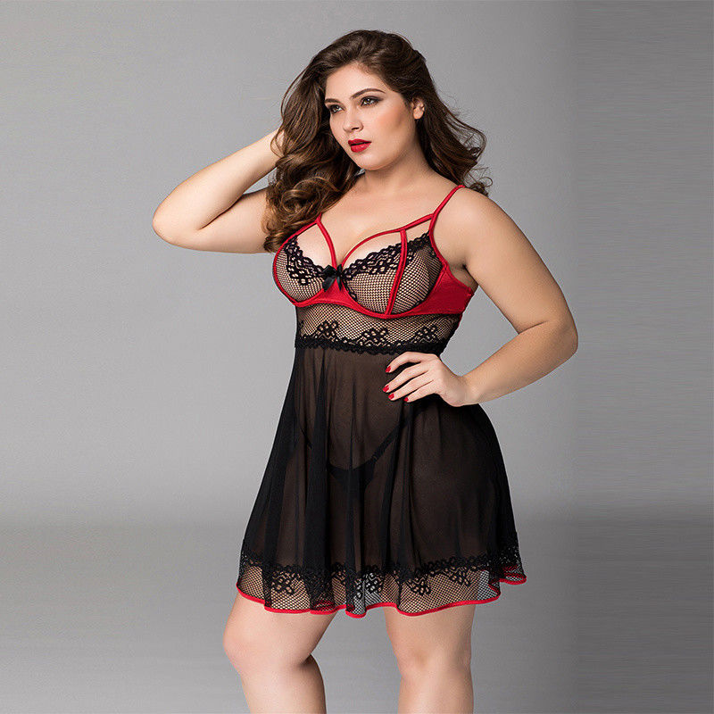 Floral Plus Babydoll Lingerie Cat 3x الملابس الحميمة للنساء مقاس كبير