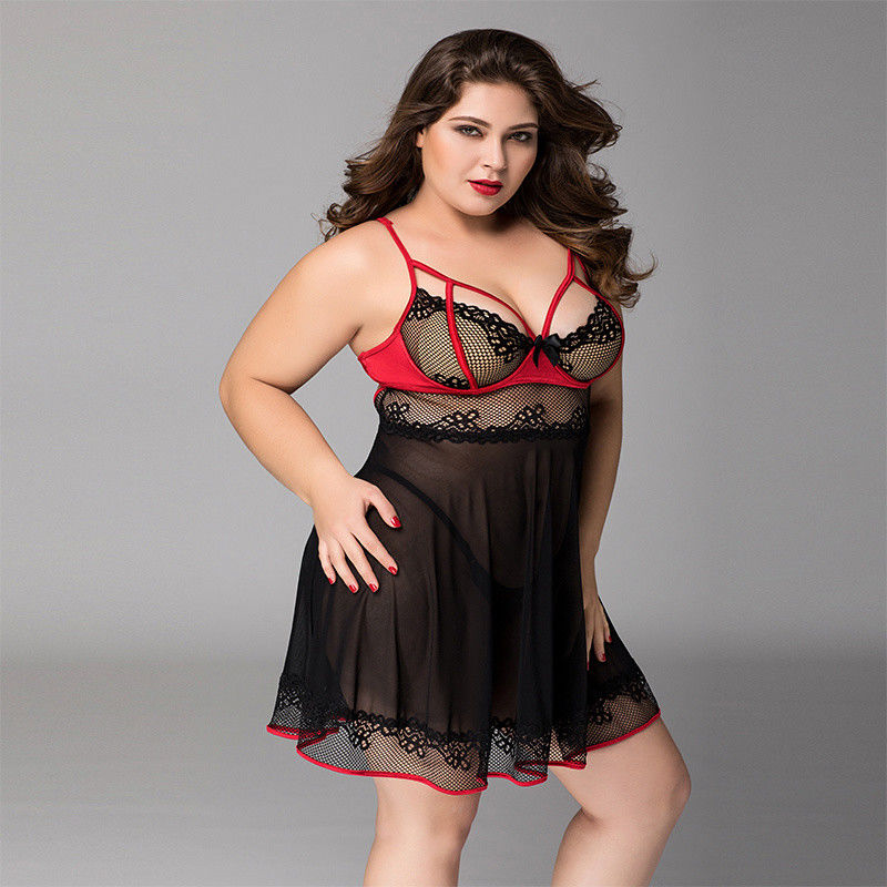 Floral Plus Babydoll Lingerie Cat 3x الملابس الحميمة للنساء مقاس كبير